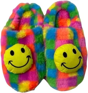 neon checker smiley slippers