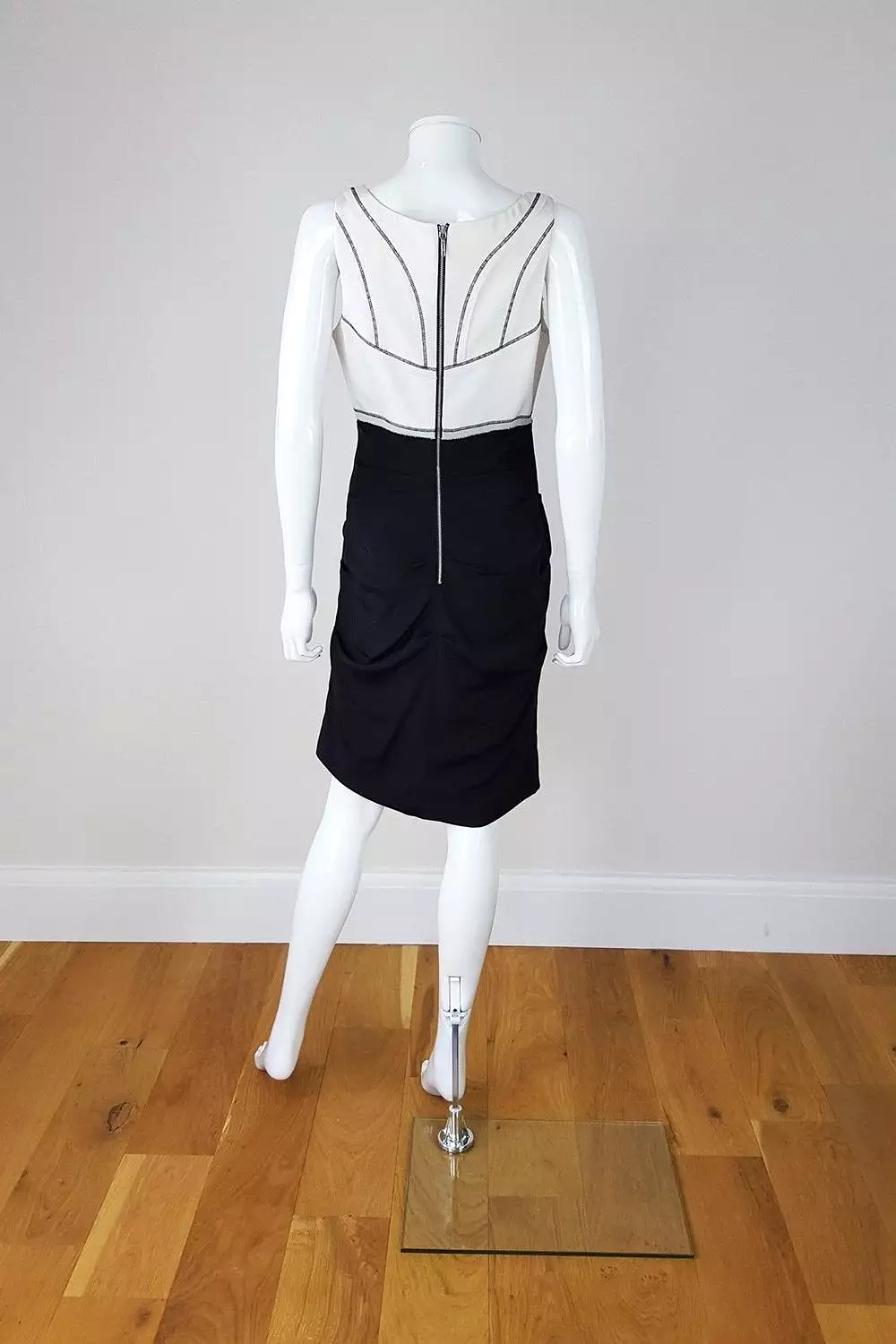 NICOLE MILLER Silk Mix Black White Colour Block Shift Dress (S)