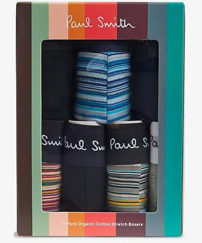 Paul Smith Mens Multicolour Branded-waistband mid-rise pack of seven stretch-organic-cotton boxers