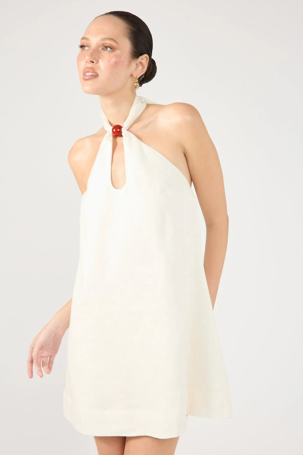 Perfect Stranger Amber Tie Linen Mini Dress Cream