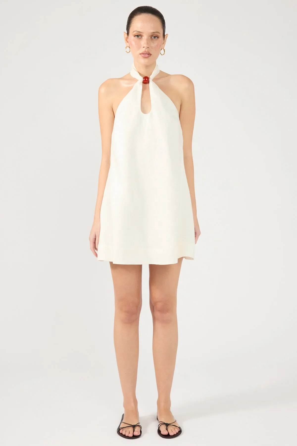 Perfect Stranger Amber Tie Linen Mini Dress Cream