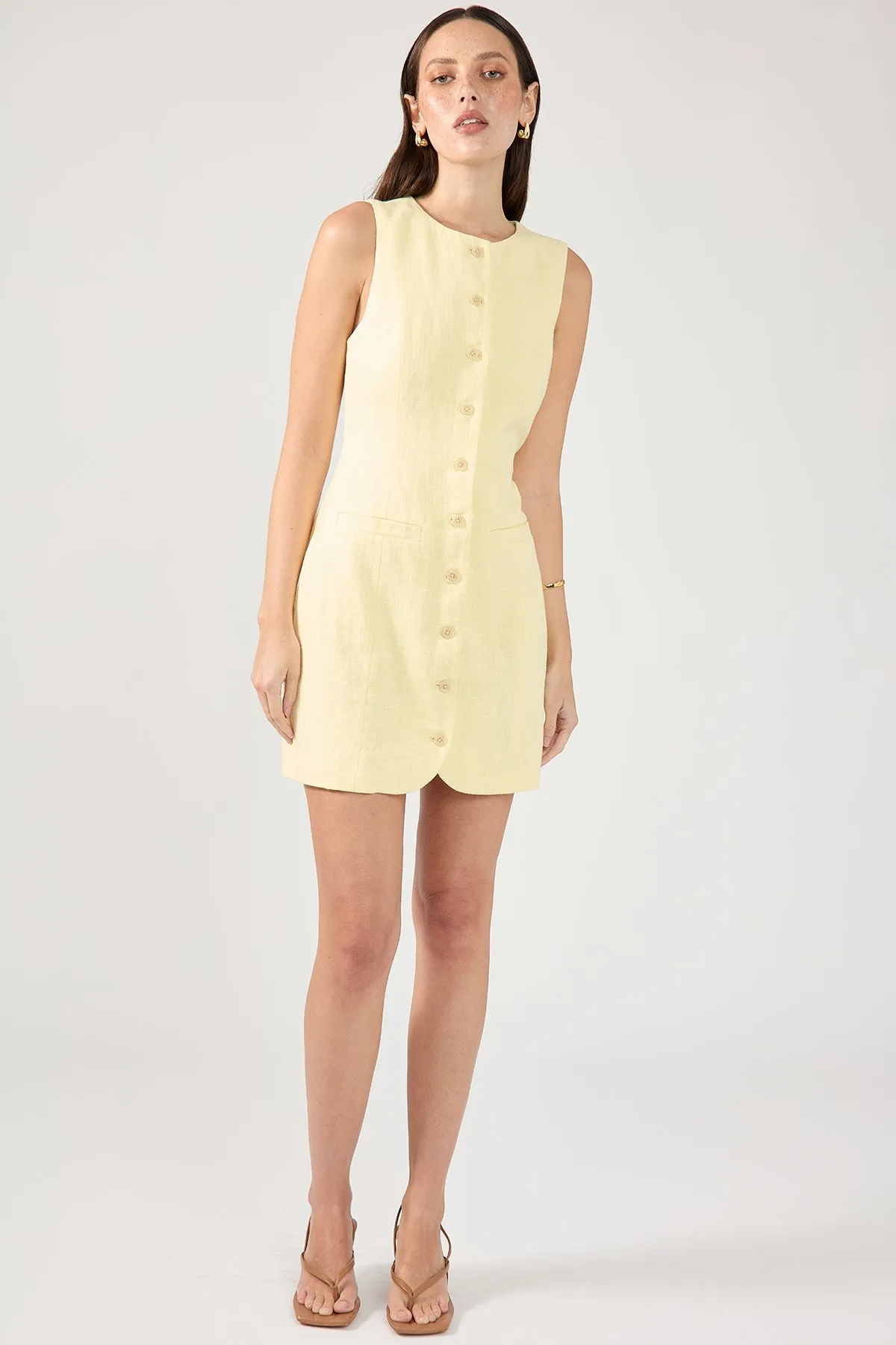 Perfect Stranger Menorca High Neck Linen Mini Dress Lemon