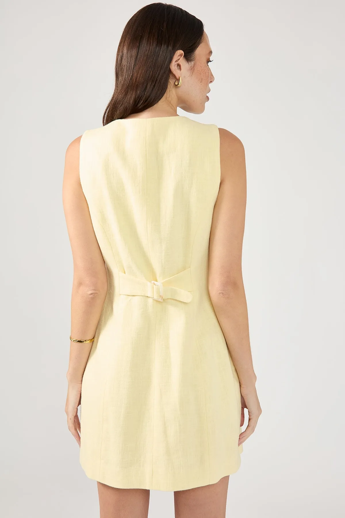 Perfect Stranger Menorca High Neck Linen Mini Dress Lemon