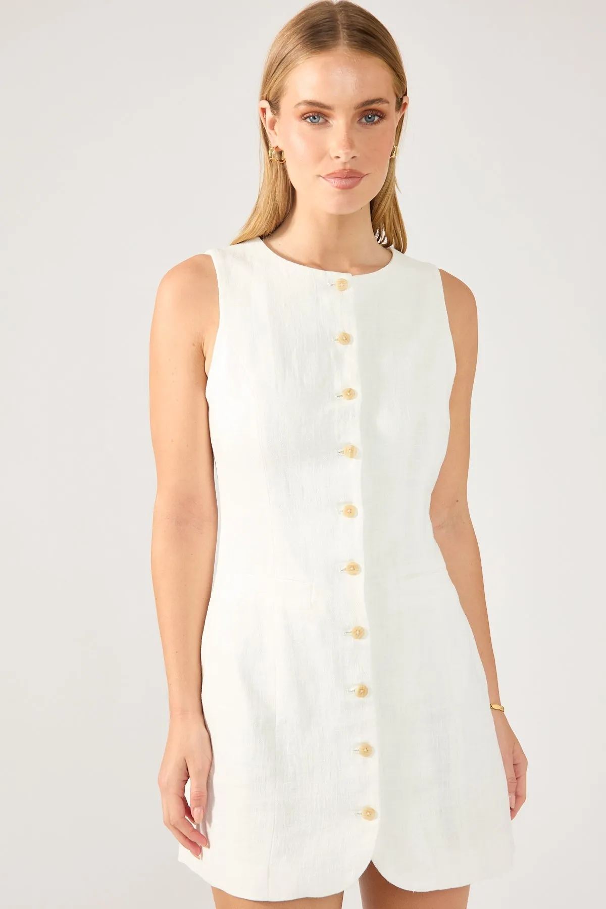 Perfect Stranger Menorca High Neck Linen Mini Dress White