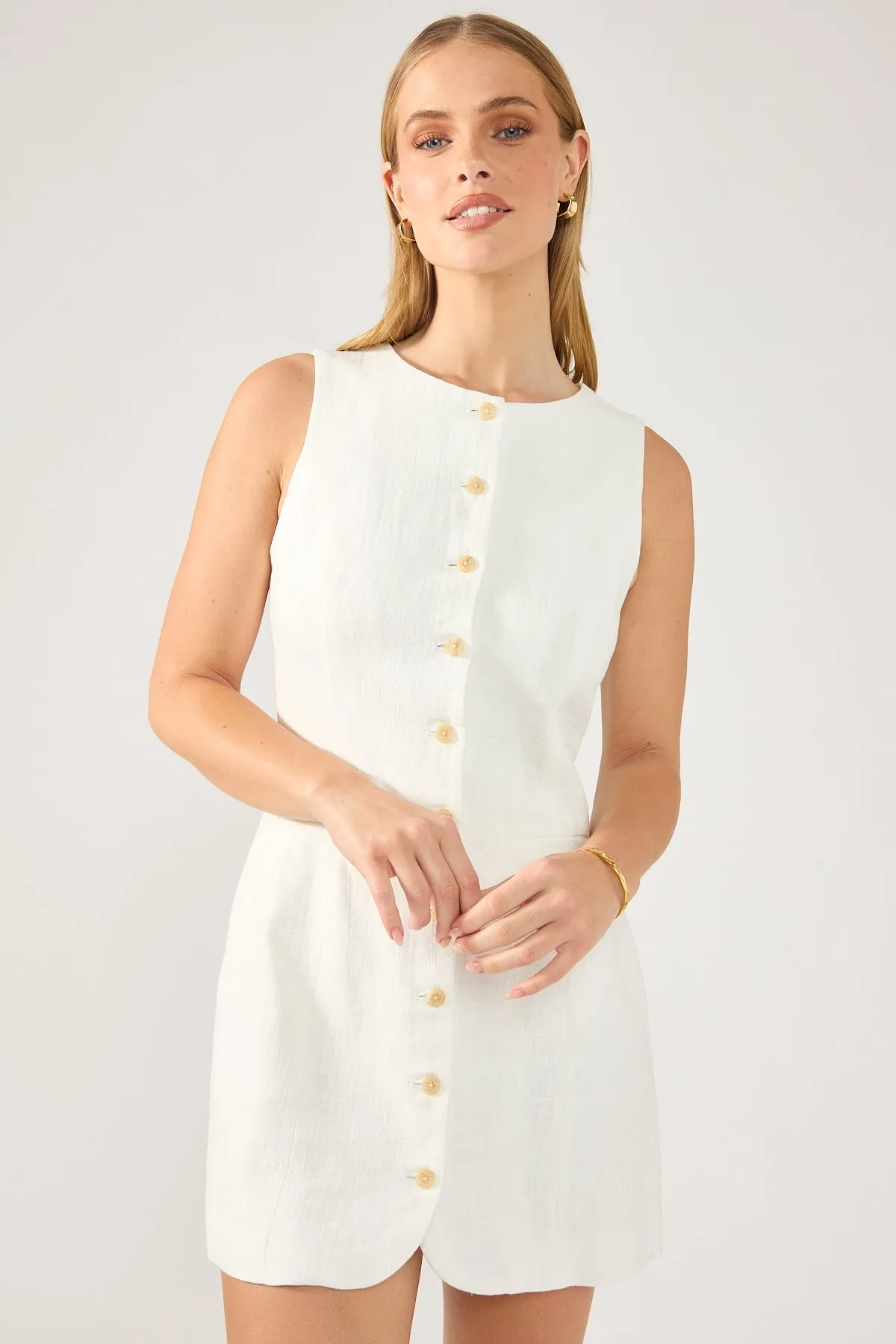 Perfect Stranger Menorca High Neck Linen Mini Dress White