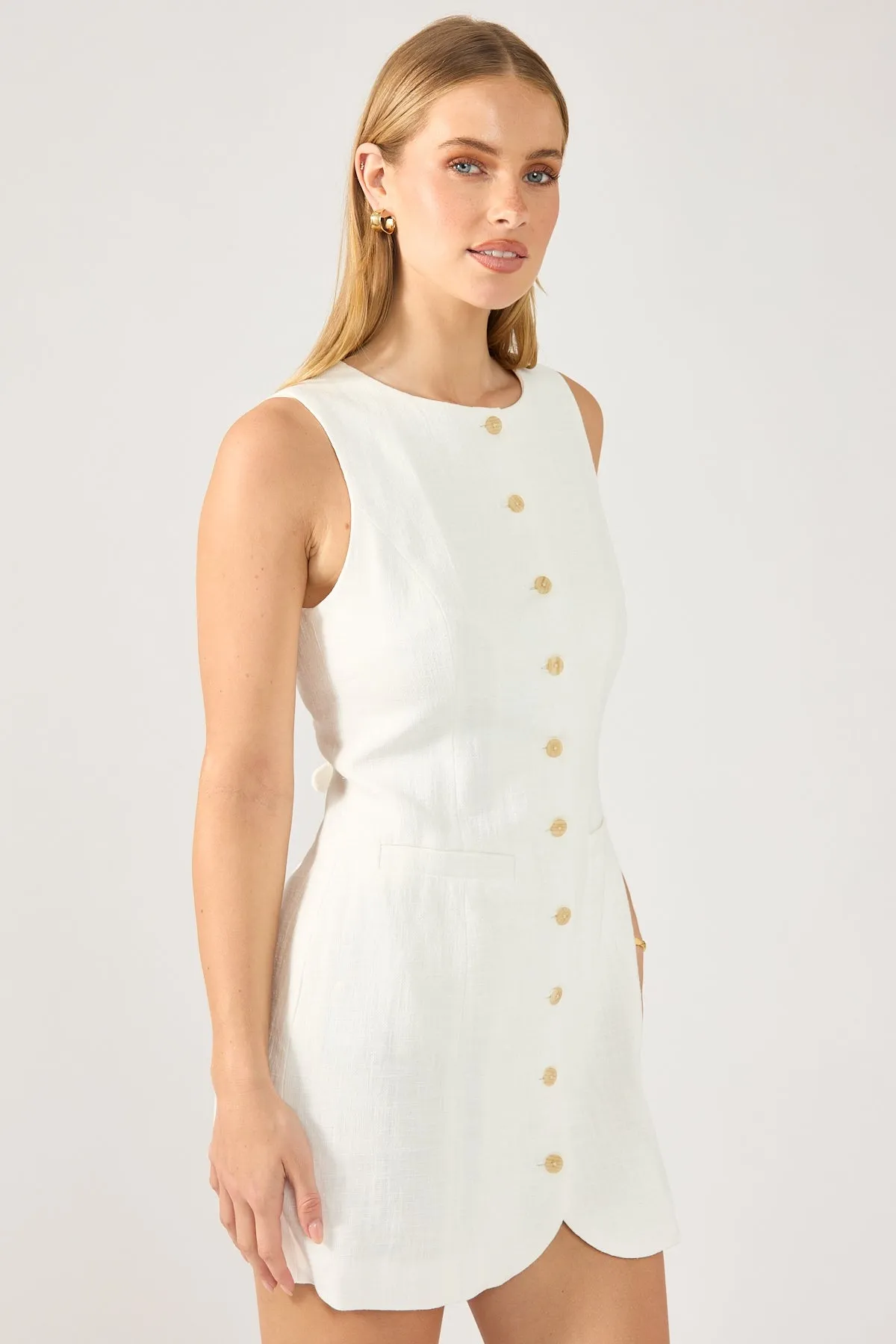 Perfect Stranger Menorca High Neck Linen Mini Dress White