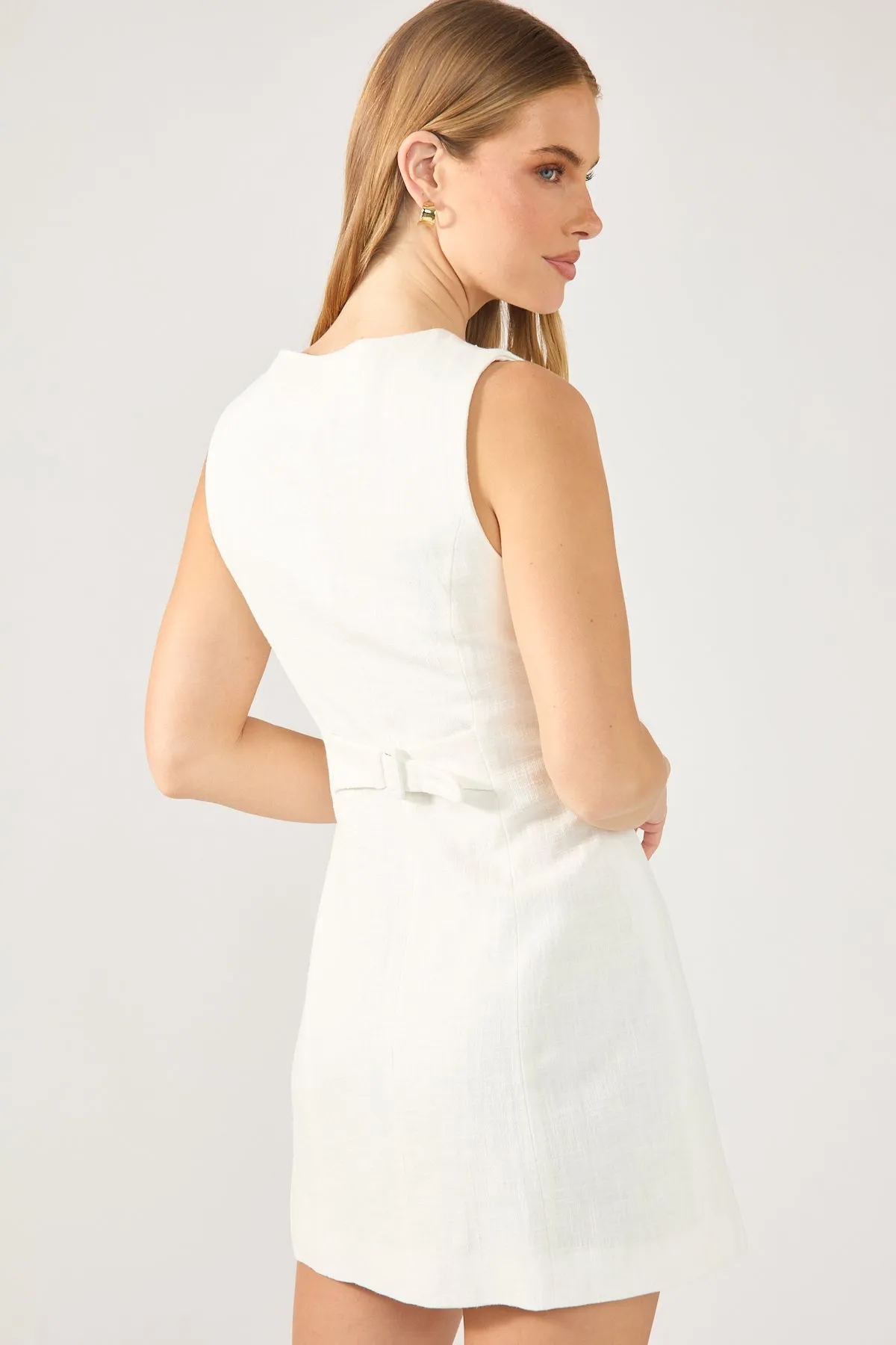 Perfect Stranger Menorca High Neck Linen Mini Dress White