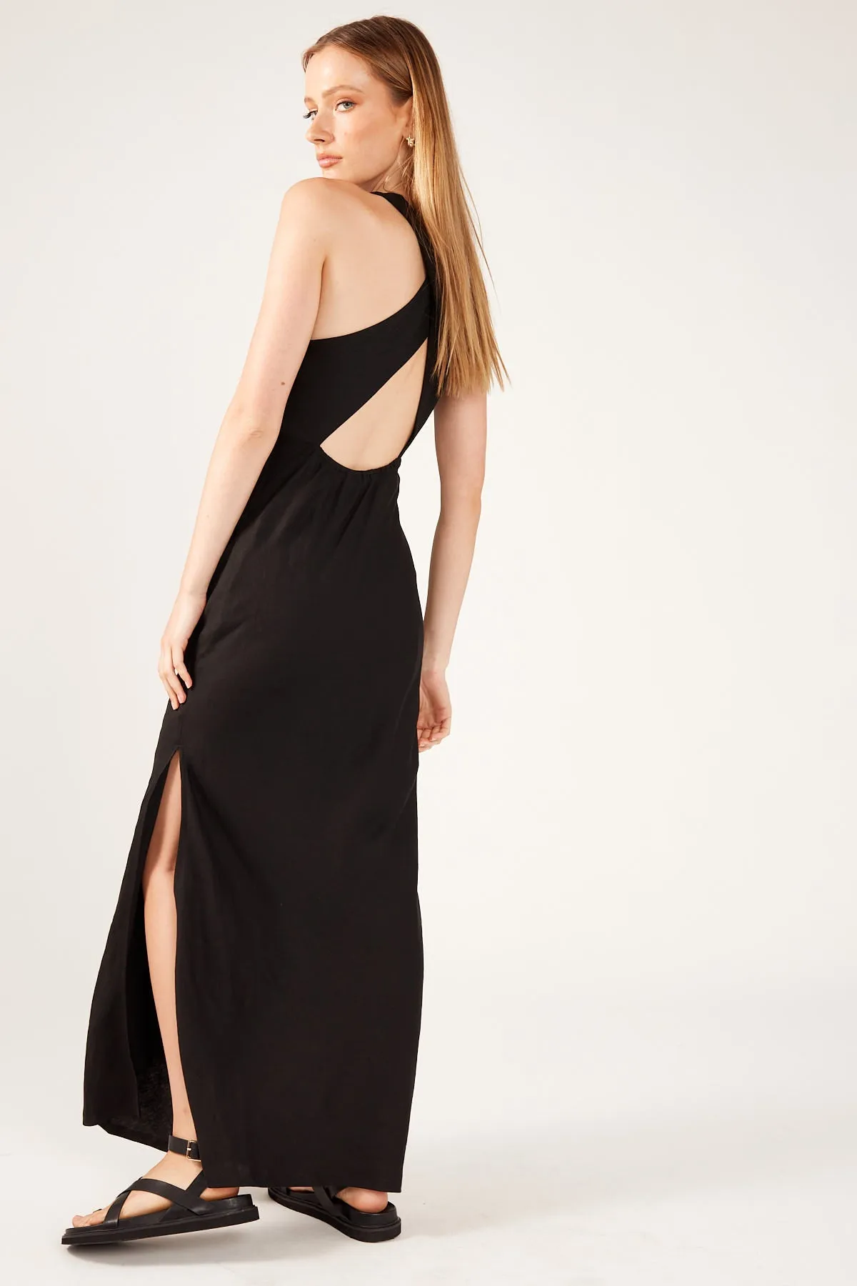 Perfect Stranger Sabine Linen Blend Maxi Dress Black