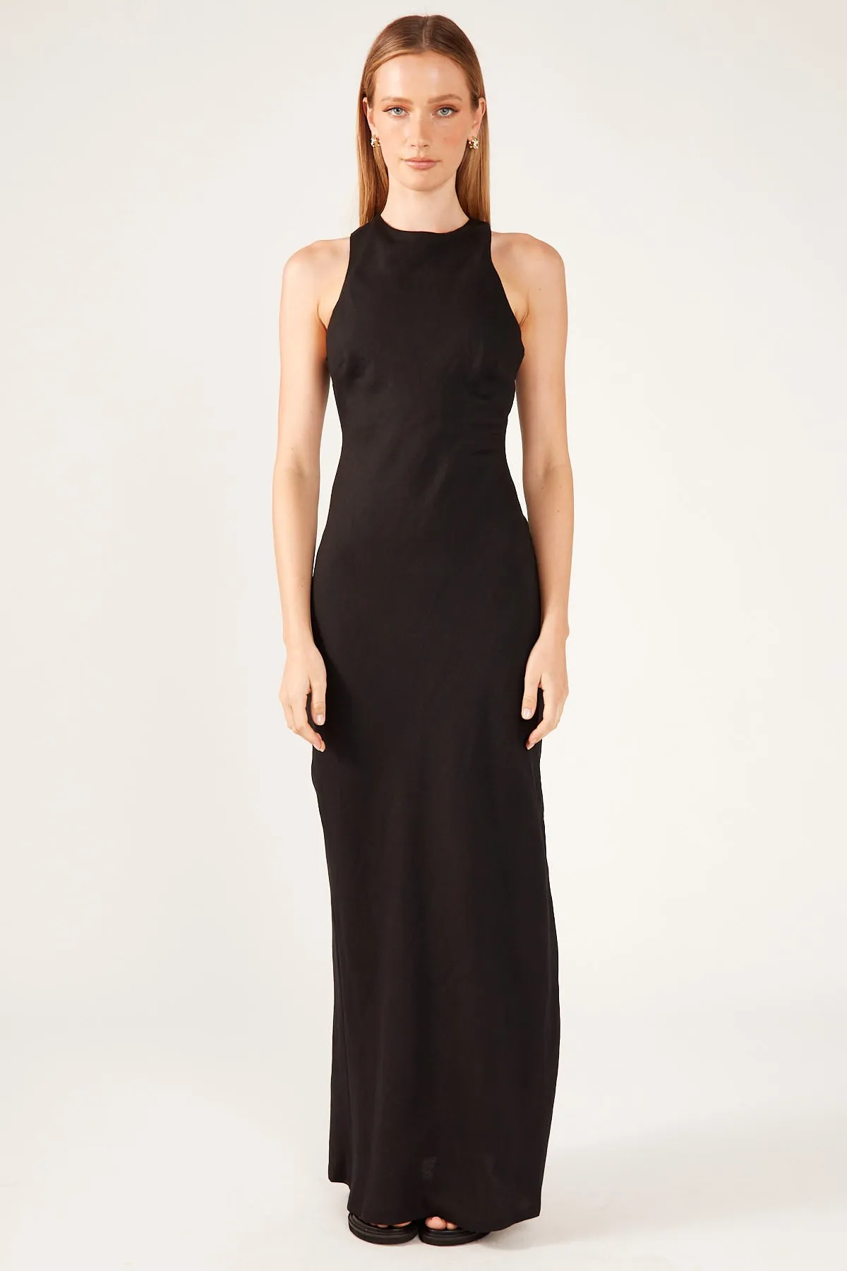 Perfect Stranger Sabine Linen Blend Maxi Dress Black