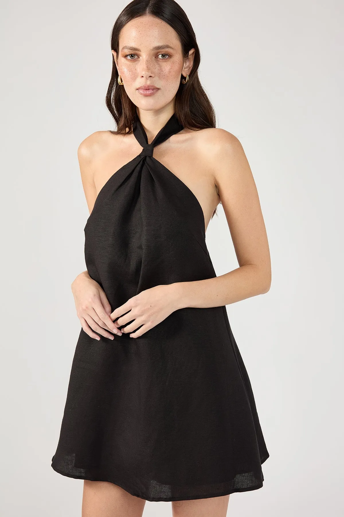 Perfect Stranger Tobago Linen Mini Dress Black