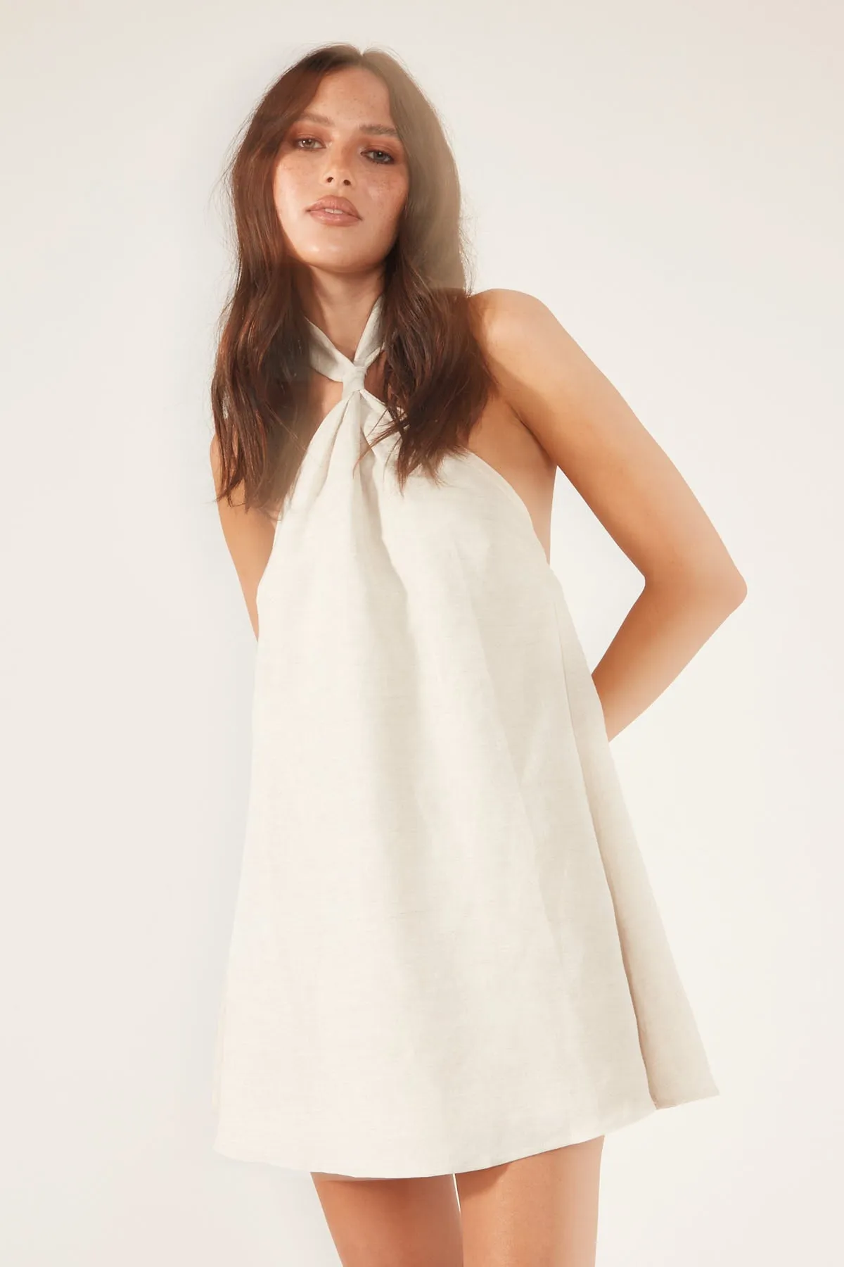 Perfect Stranger Tobago Linen Mini Dress Oatmeal