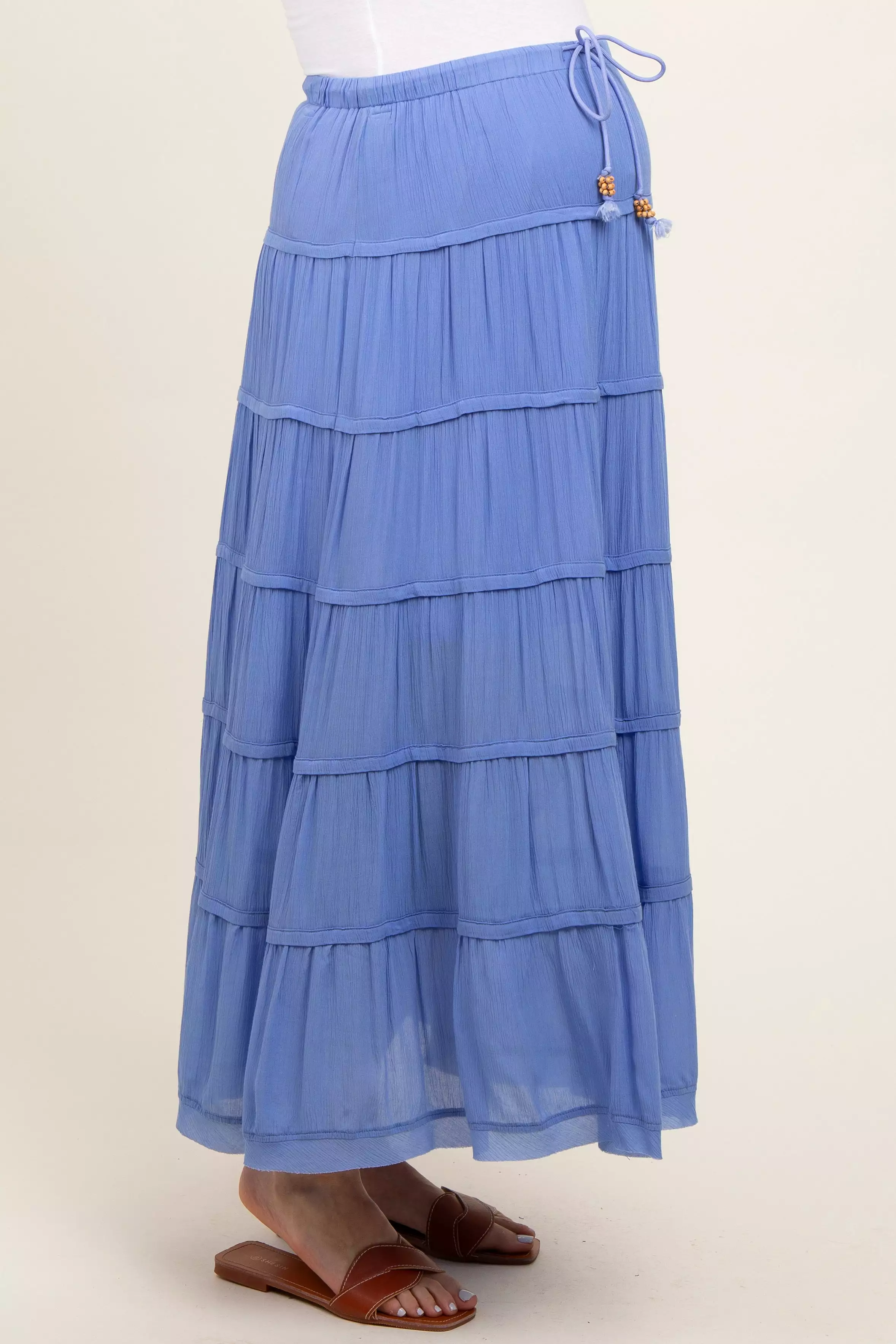 Periwinkle Drawstring Tiered Maternity Maxi Skirt