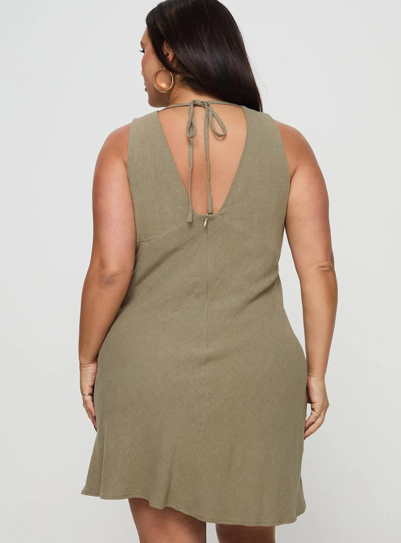 Portillo Linen Blend Mini Dress Olive Curve