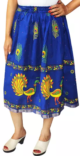 Printed Cotton Women Long Skirt India Clothes (Dark Blue)