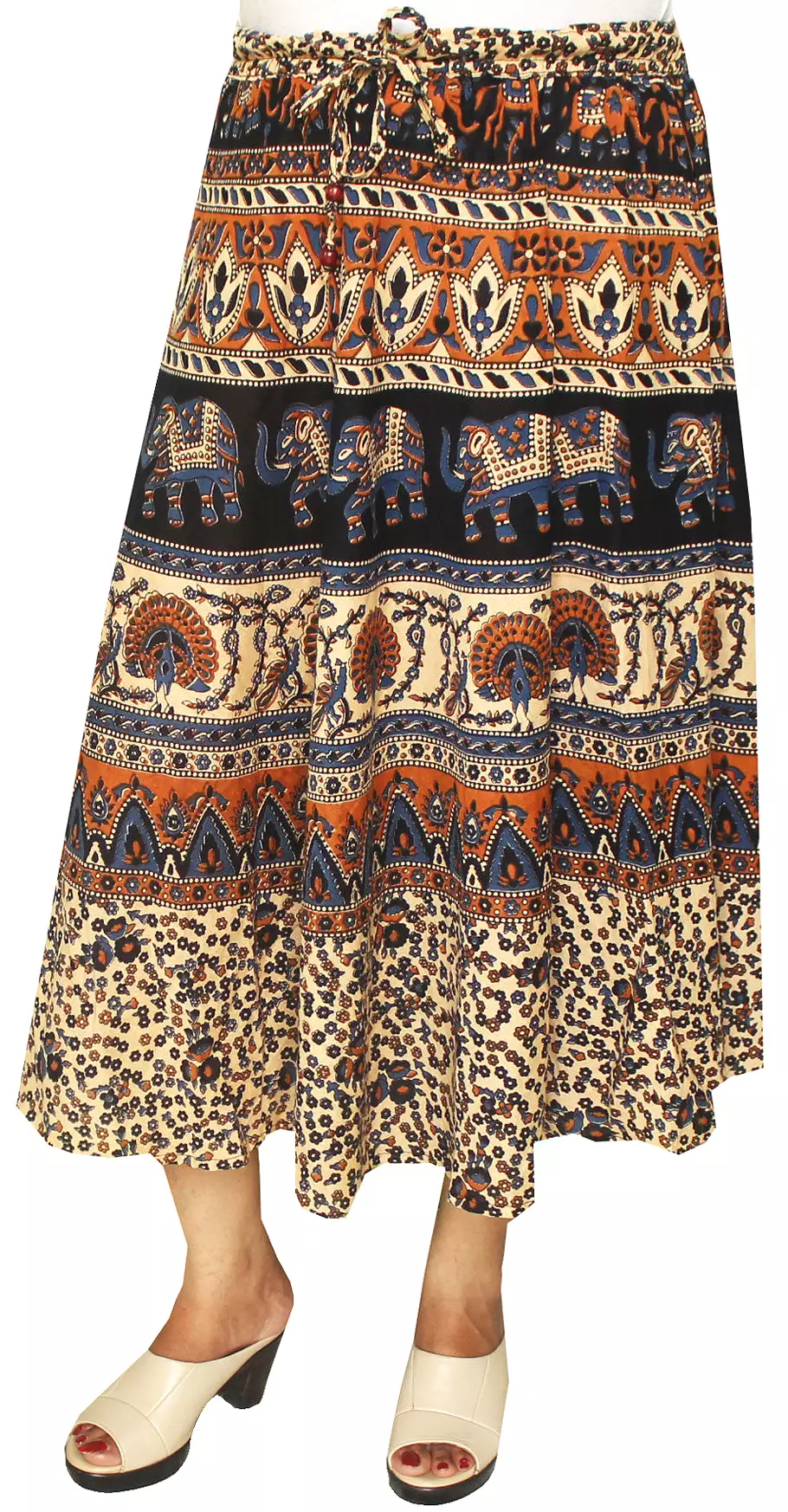 Printed Cotton Womens Long Skirt Indian Clothing (Blue)