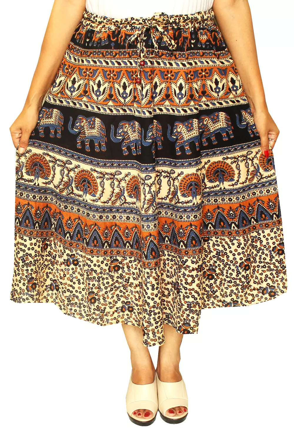 Printed Cotton Womens Long Skirt Indian Clothing (Blue)