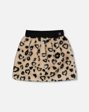 Printed Faux Fur Skirt Leopard