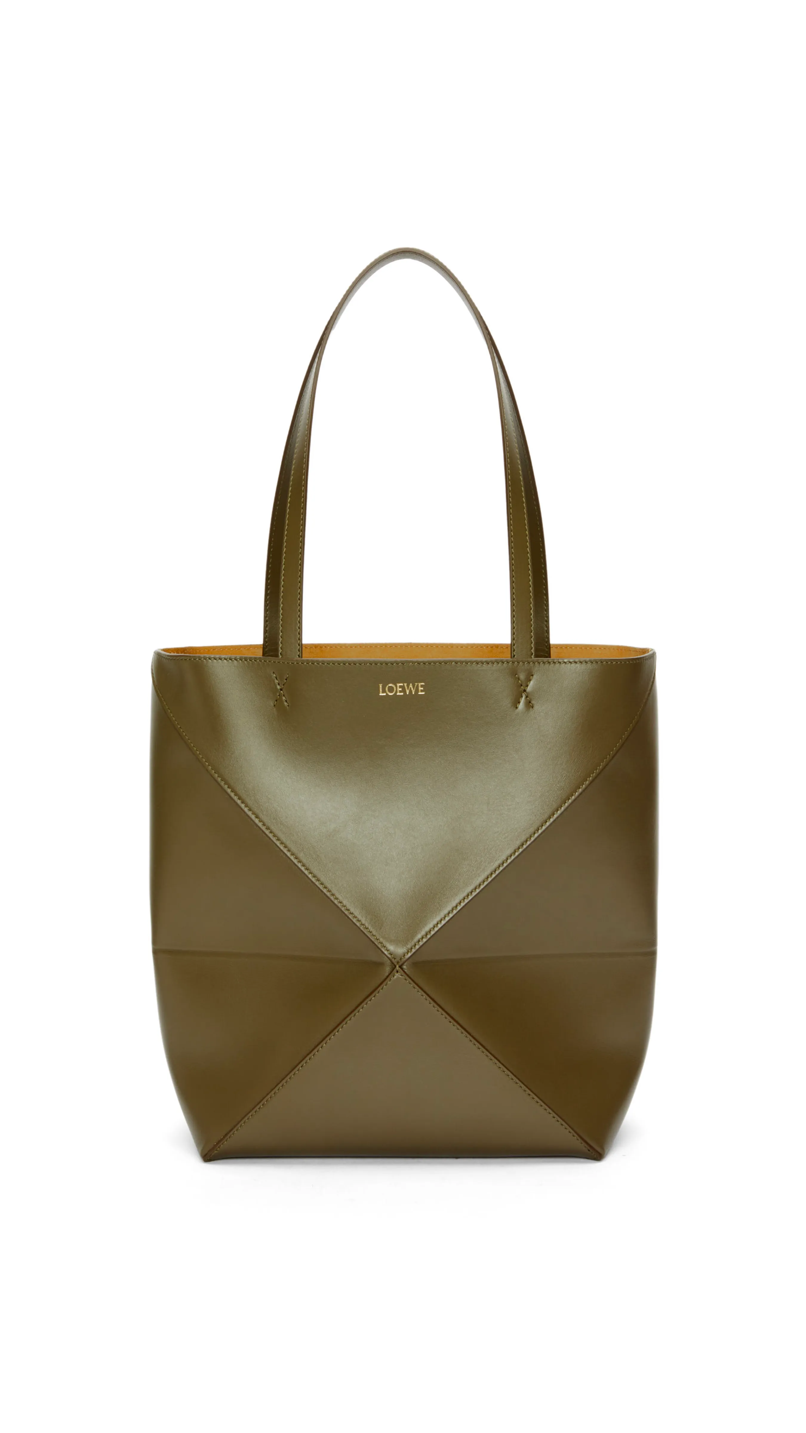 Puzzle Fold Tote in Shiny Calfskin - Dark Khaki Green