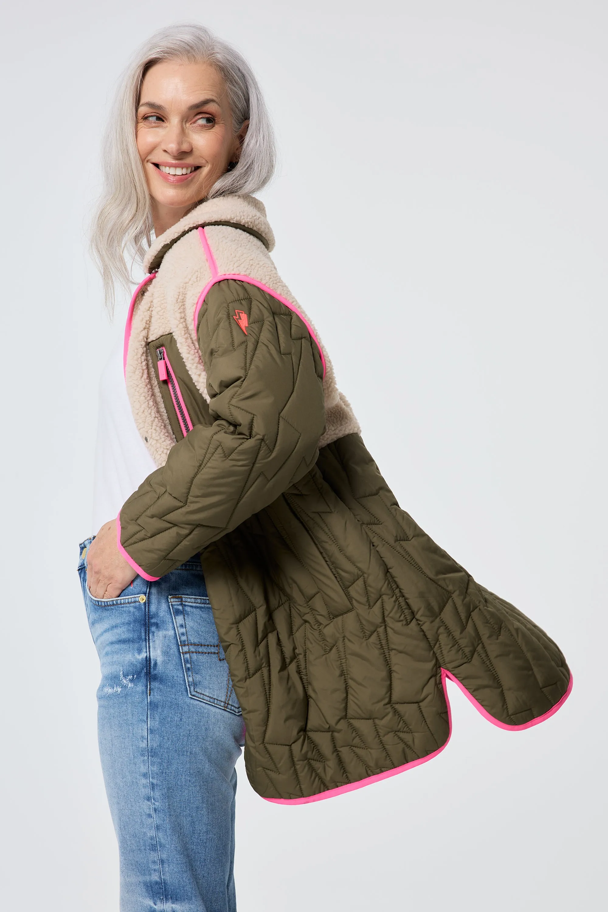 Quilted Khaki Lightning Bolt with Borg Coat