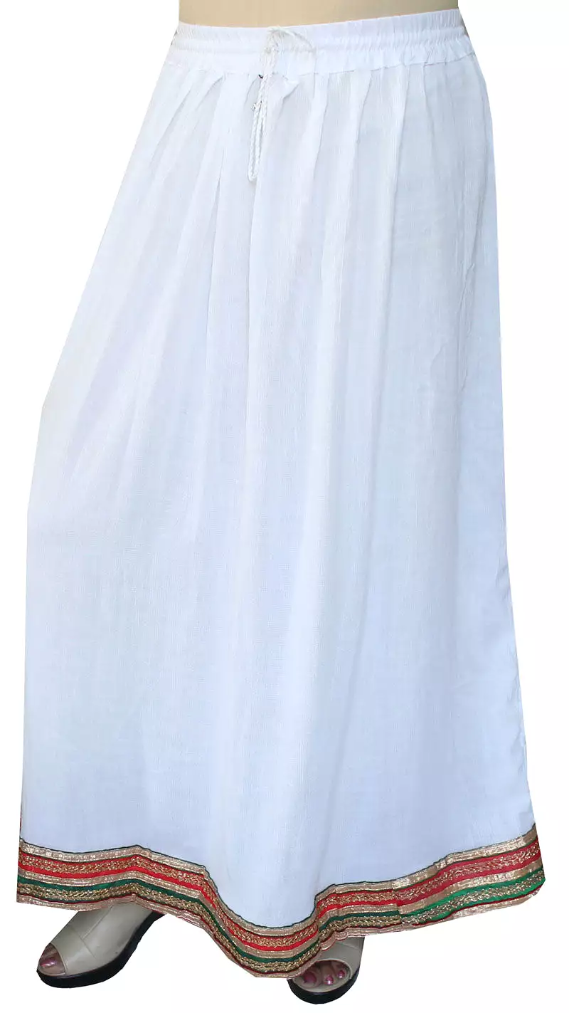 Rayon Solid Color Long Skirt Womens Indian Clothing (White)