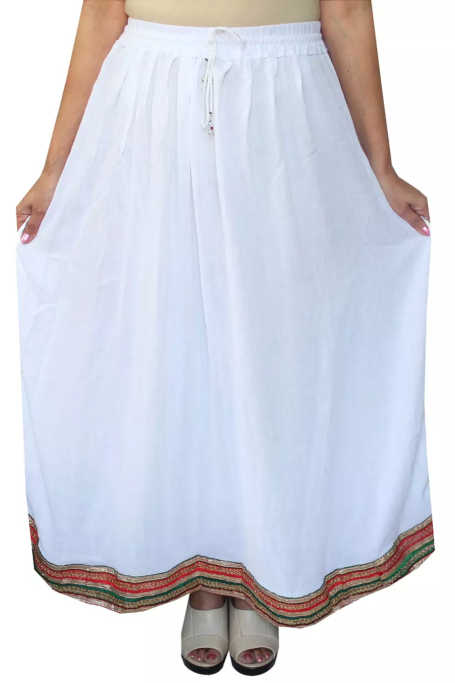 Rayon Solid Color Long Skirt Womens Indian Clothing (White)