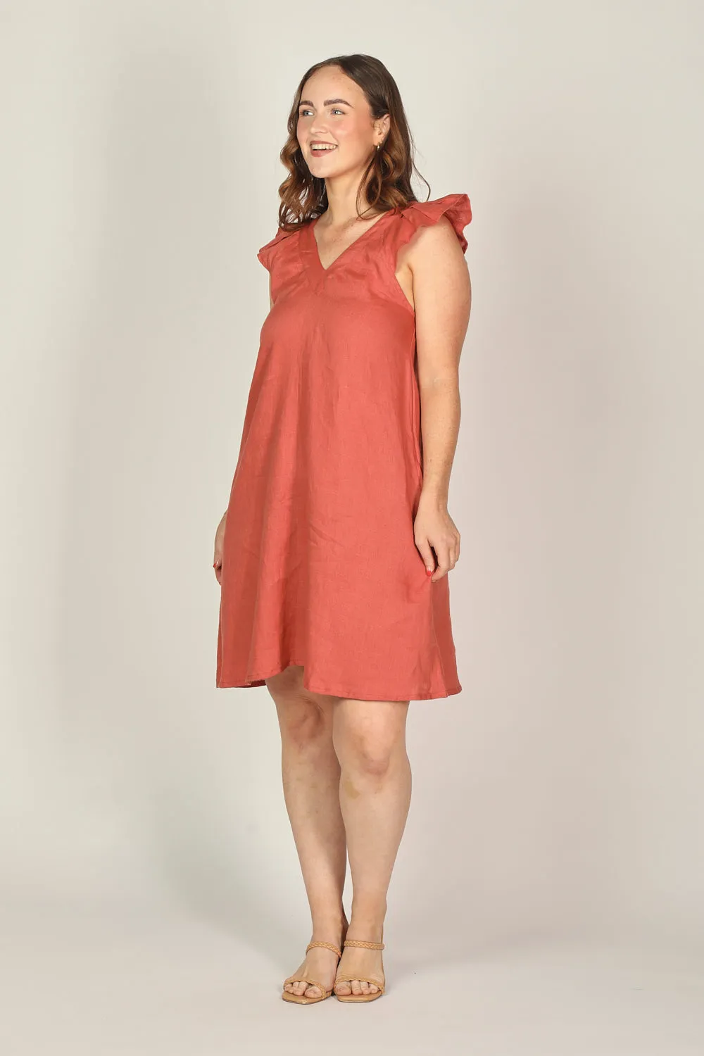 Rivka Linen Short Dress in Desert Rose