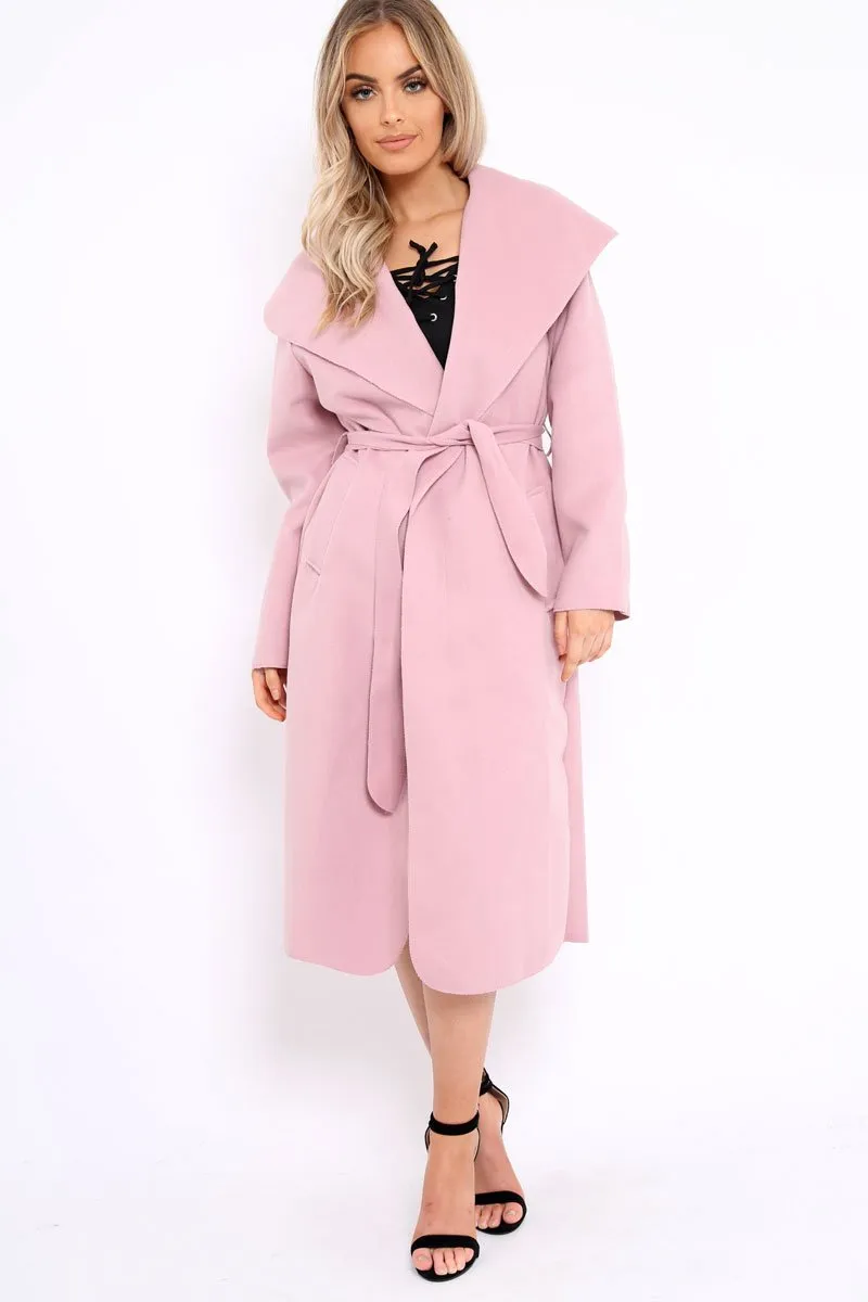 Rose Long Length Waterfall Belted Coat - Cindy