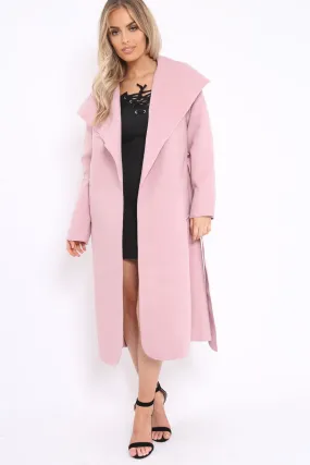 Rose Long Length Waterfall Belted Coat - Cindy