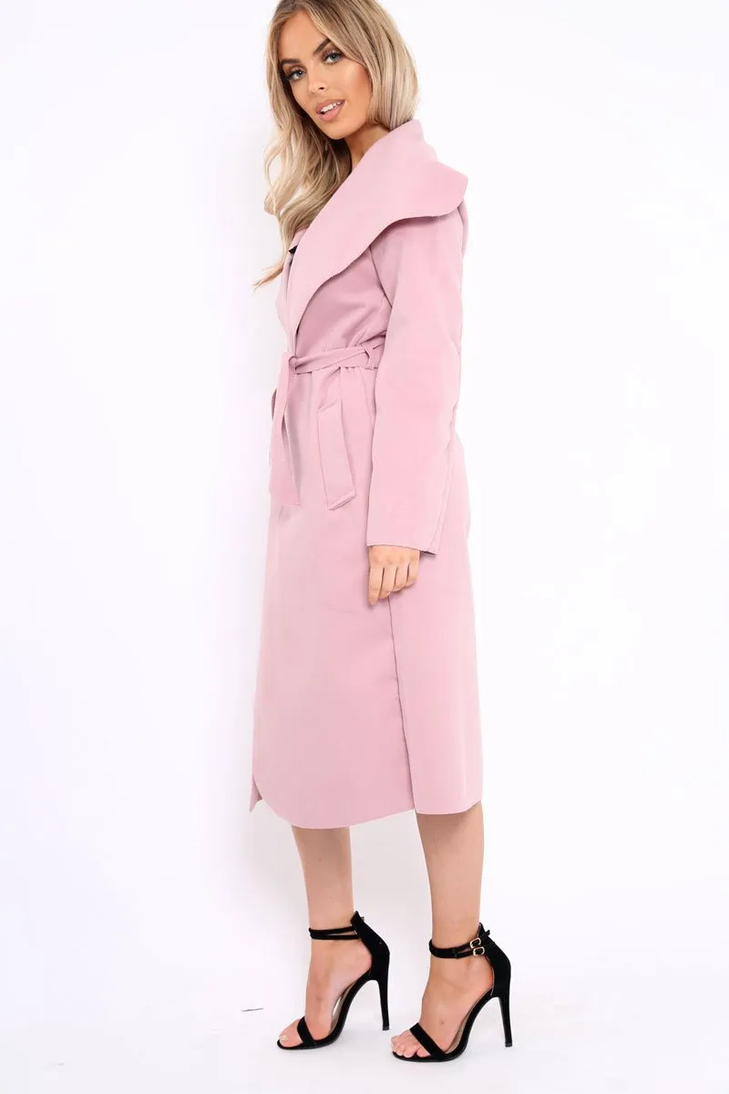 Rose Long Length Waterfall Belted Coat - Cindy