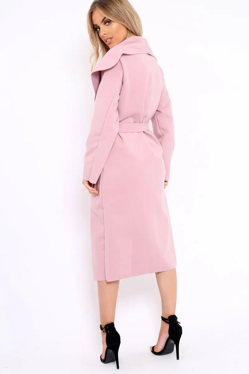 Rose Long Length Waterfall Belted Coat - Cindy