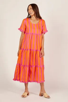 Sabre Linen Frill Maxi Dress in Afterglow