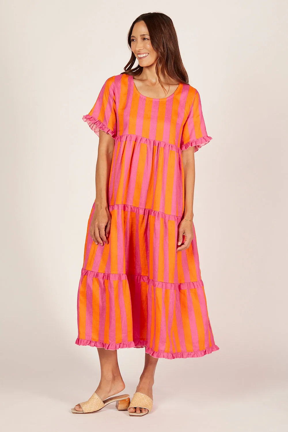 Sabre Linen Frill Maxi Dress in Afterglow