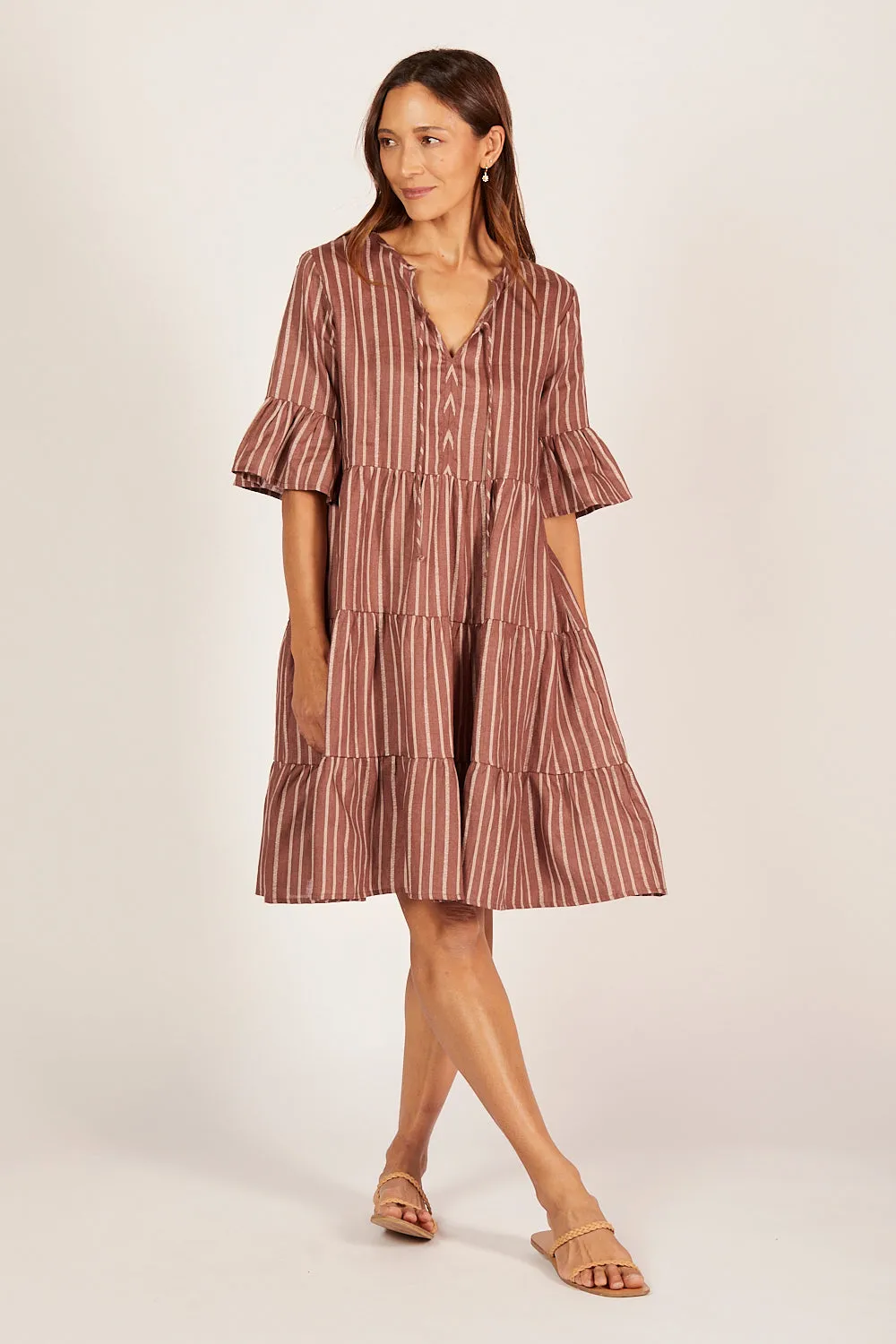 Scout Linen Tiered Dress in Nutmeg