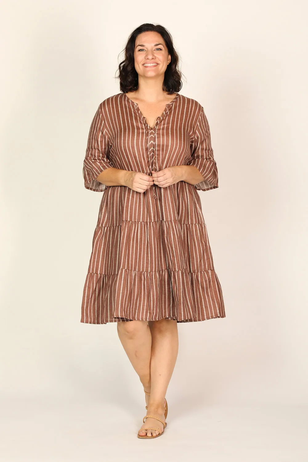 Scout Linen Tiered Dress in Nutmeg