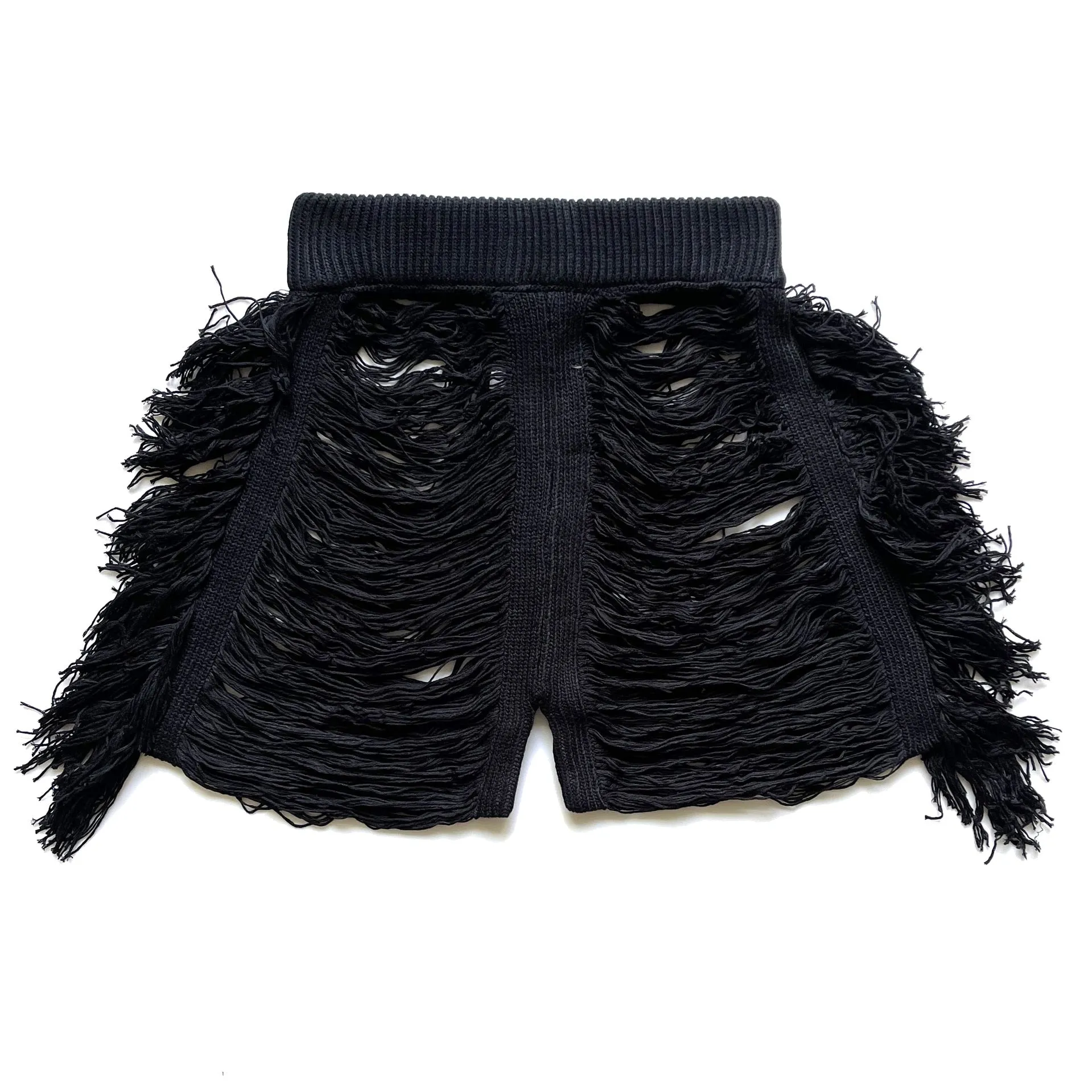 Sexy Acrylic Knitted Hollow Out Tassel High Waist Shorts for Women