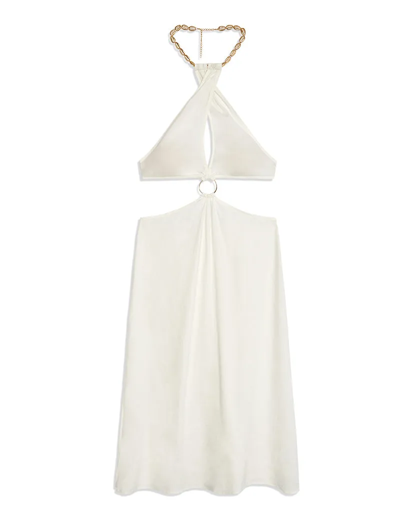 Shell Chain Halter Linen Midi Dress | Off White