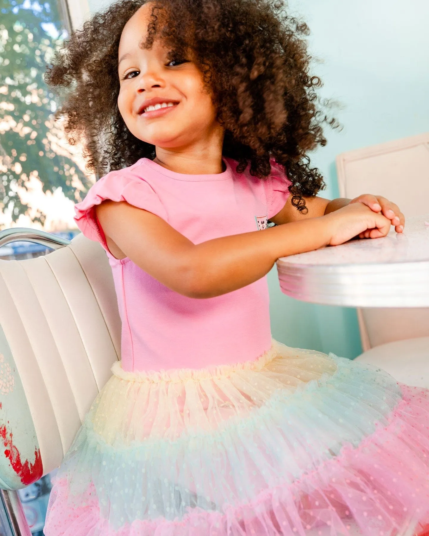 Short Sleeve Dress With Tulle Skirt Bubble Gum Pink