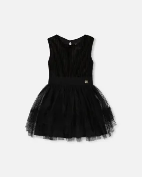 Sleeveless Dress With Tulle Skirt Black