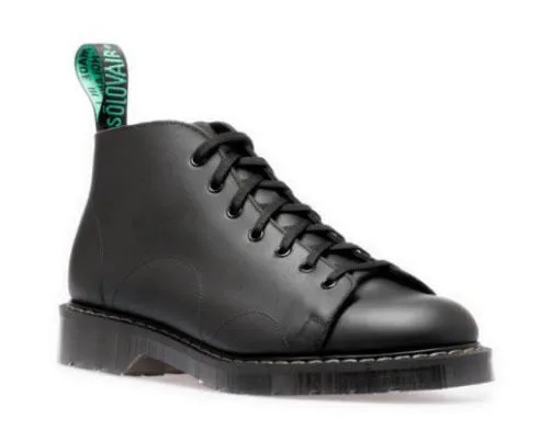 SOLOVAIR - BLACK GREASY LEATHER MONKEY BOOT - BLACK SOLE (7 EYELET)