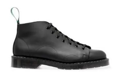 SOLOVAIR - BLACK GREASY LEATHER MONKEY BOOT - BLACK SOLE (7 EYELET)