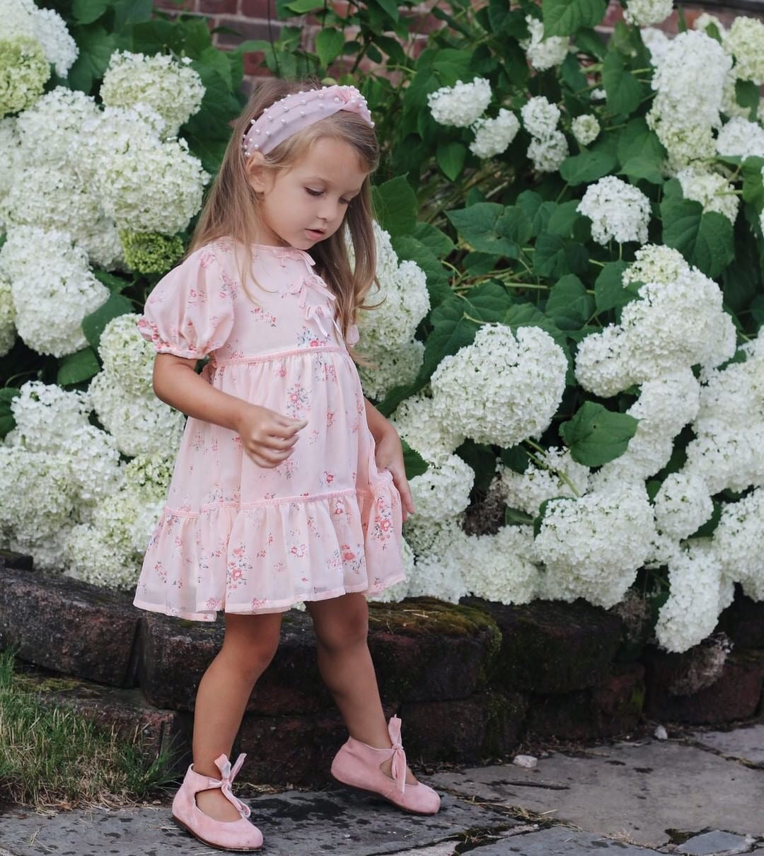 Sophia Dress with pink velvet bows