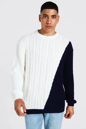 Spliced Mixed Knit Sweater