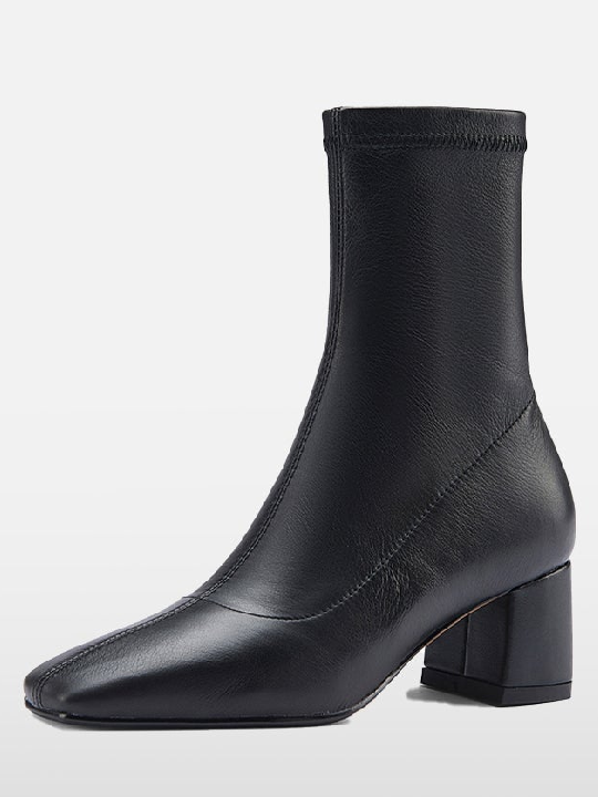 Square Toe Real Leather Ankle Boots