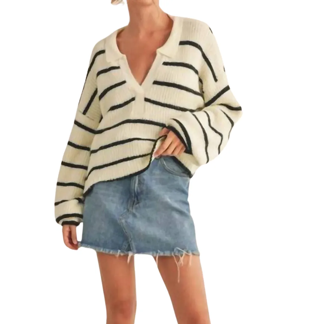 STRIPED SWEATER TOP IVORY/BLACK