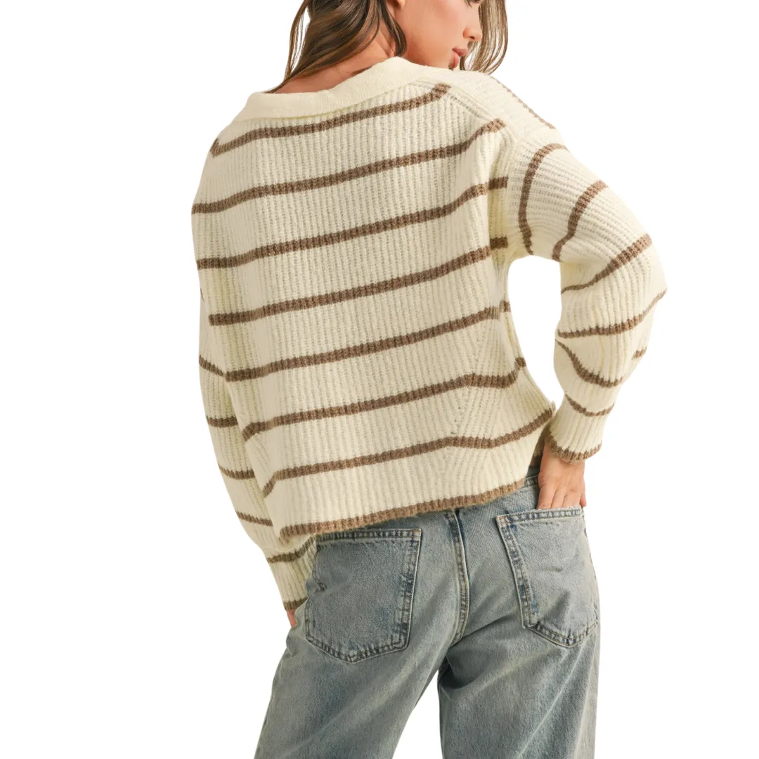 STRIPED SWEATER TOP IVORY/MOCHA