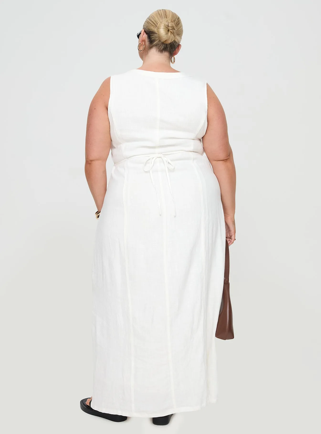 Summer Season Linen Blend Maxi Dress White Curve