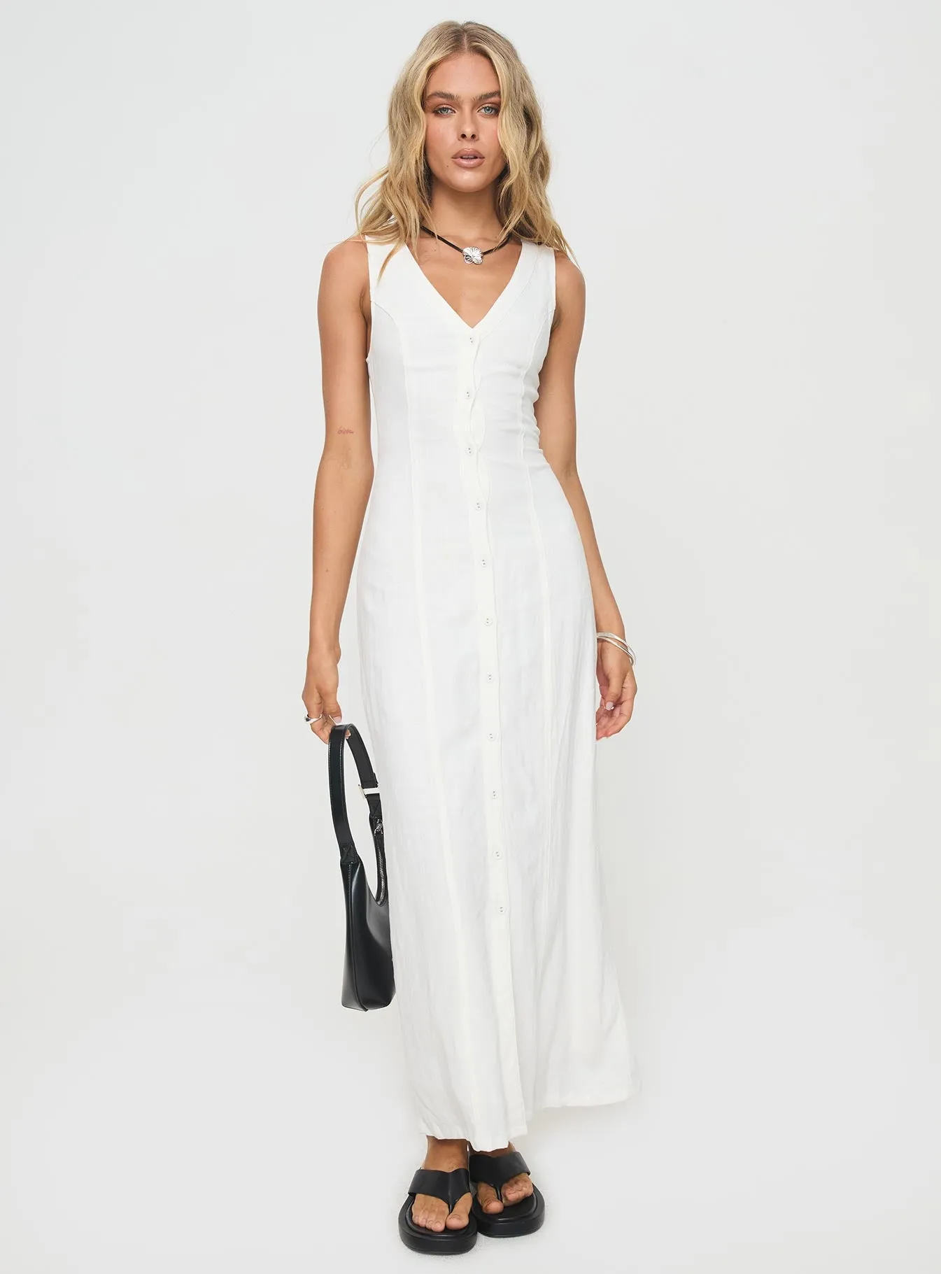 Summer Season Linen Blend Maxi Dress White