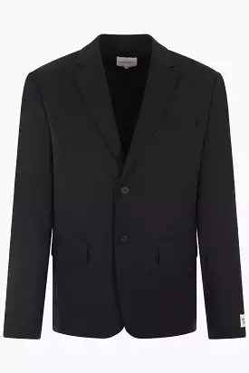 tailored single-breasted wool jacket with logo label