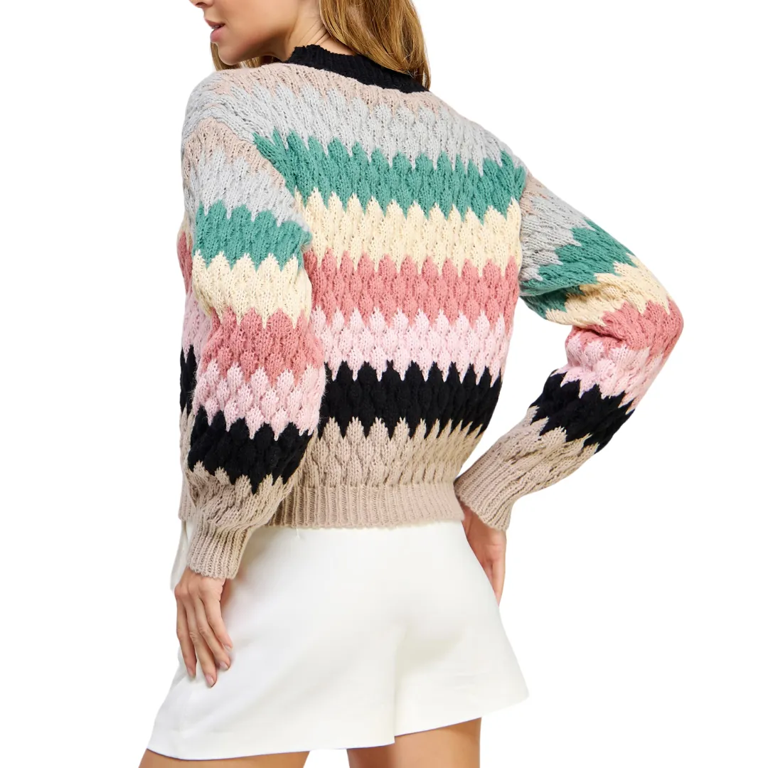 TEXTURED COLOR BLOCK SWEATER BLACK MULTI