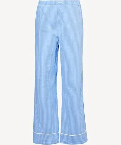 The Couture Club Womens Blue Stripe-print straight-leg mid-rise cotton-blend trousers